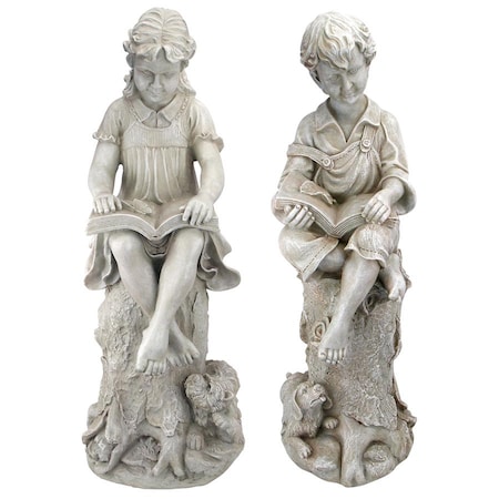 Sierra & Sebastian The Reading Child Garden Statues: Set Of Two